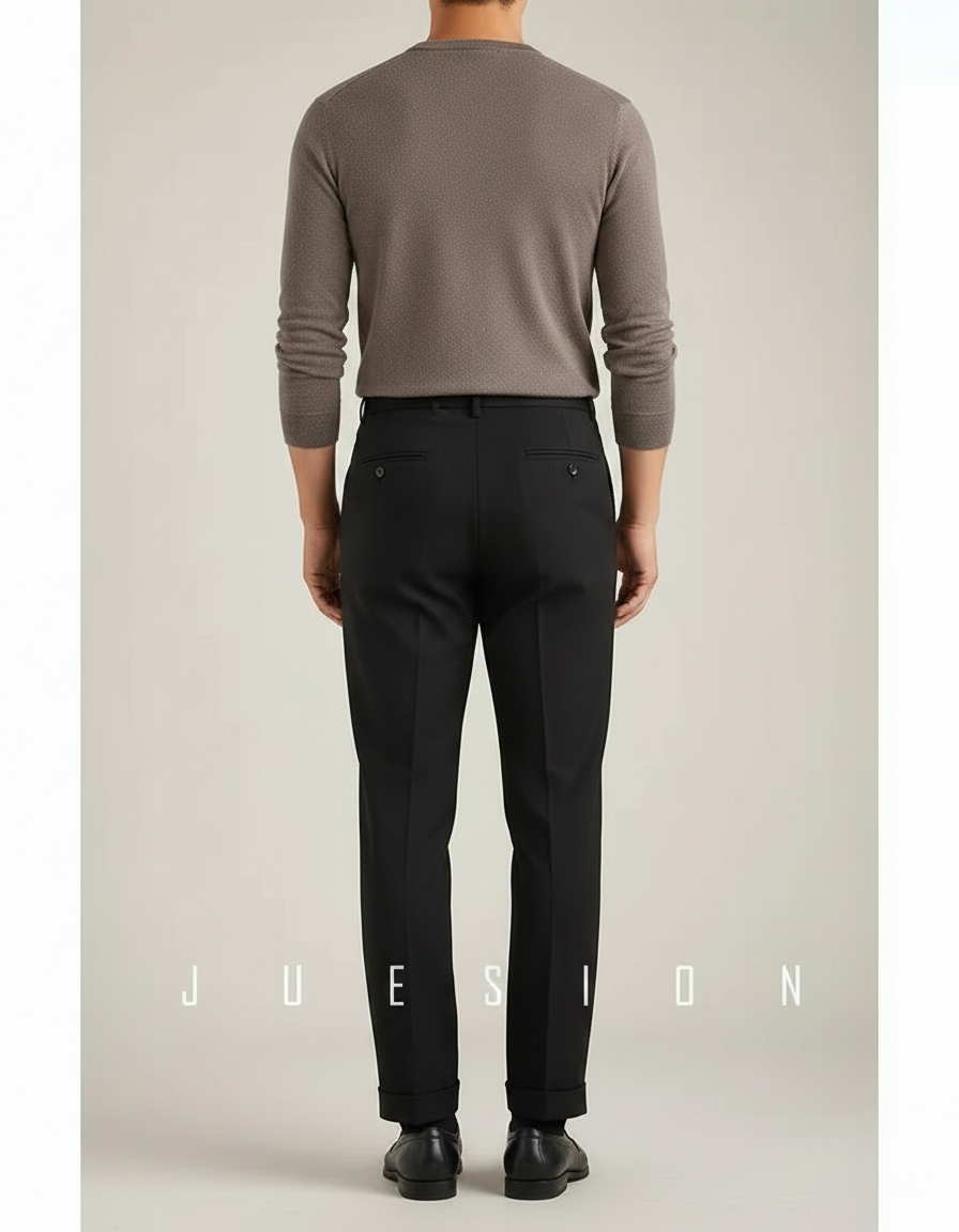 Pantalon Noir Plissé Droit Élégant Habillé Homme - Gabardine - vue 2