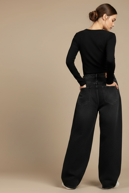 Pantalon Noir Ample Denim Vintage Décontracté - Jean - vue 2