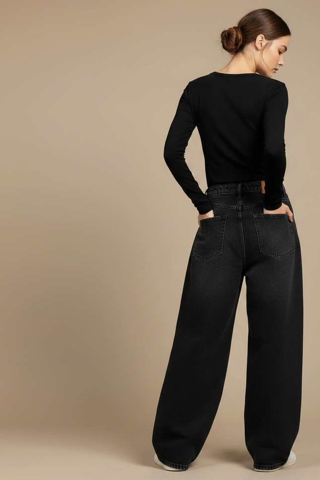 Pantalon Noir Ample Denim Vintage Décontracté - Jean - vue 2