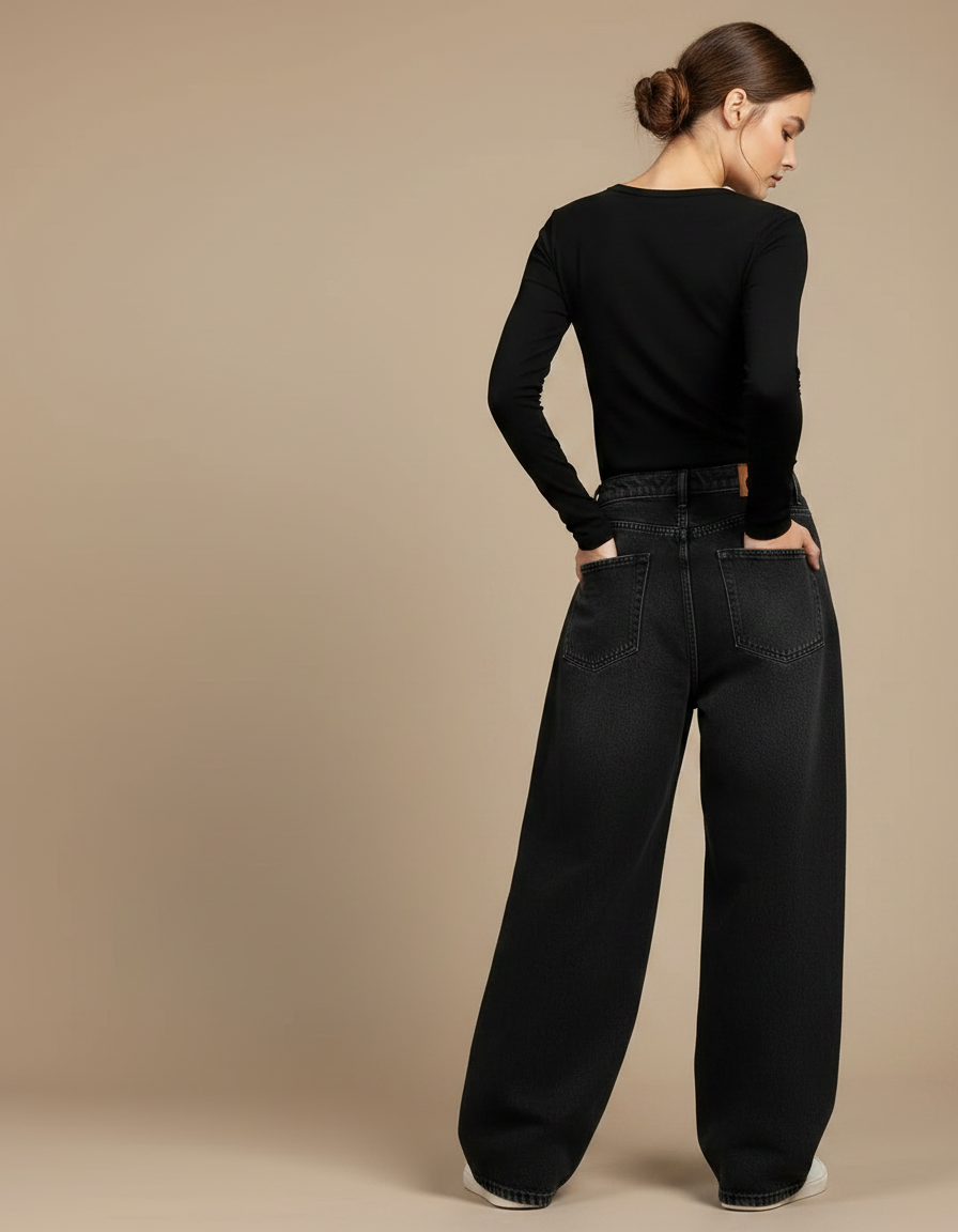 Pantalon Noir Ample Denim Vintage Décontracté - Jean - vue 2