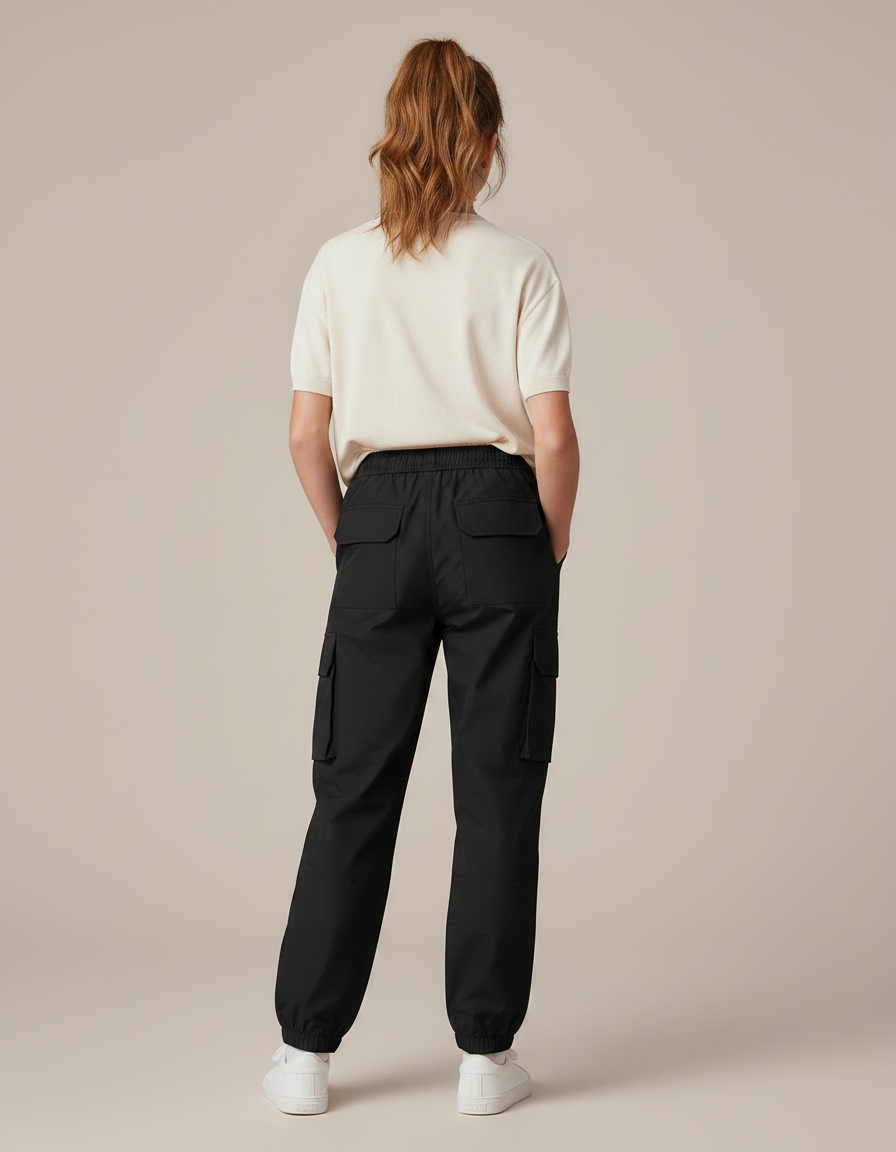Pantalon Noir Cargo Ample Confortable Enfant - Polyester - vue 2