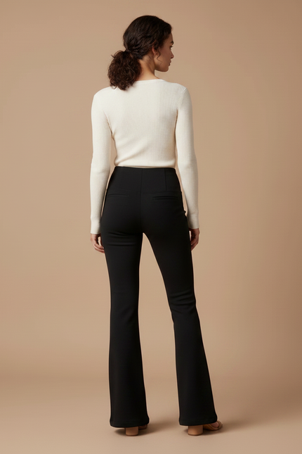 Pantalon Noir Évasé Taille Haute Fluide Confortable - Maille - vue 2