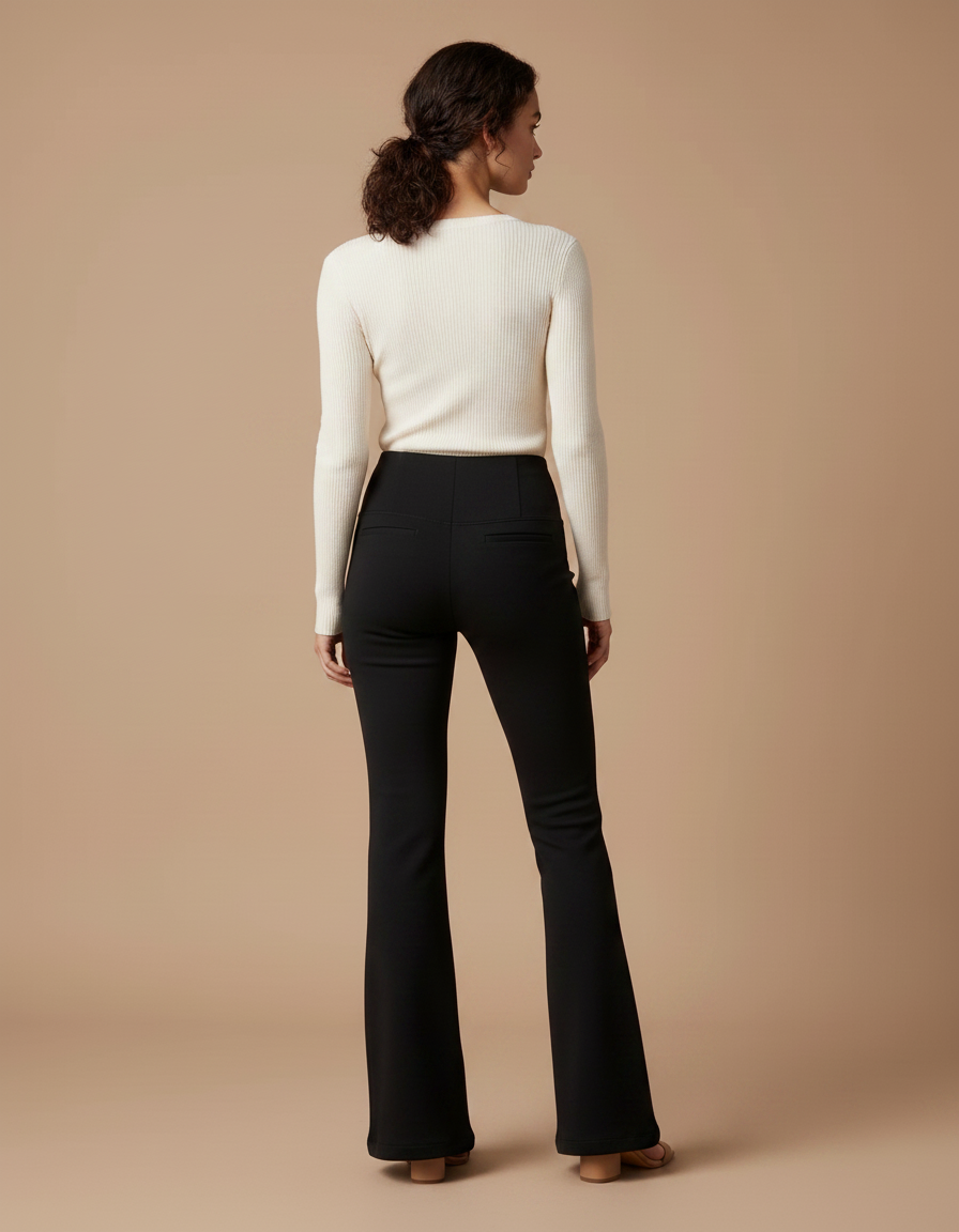 Pantalon Noir Évasé Taille Haute Fluide Confortable - Maille - vue 2