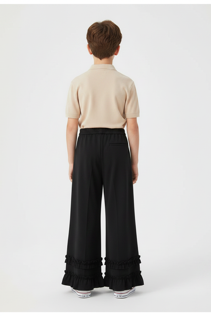 Pantalon Noir Évasé Volants Ample Enfant - Polyester - vue 2