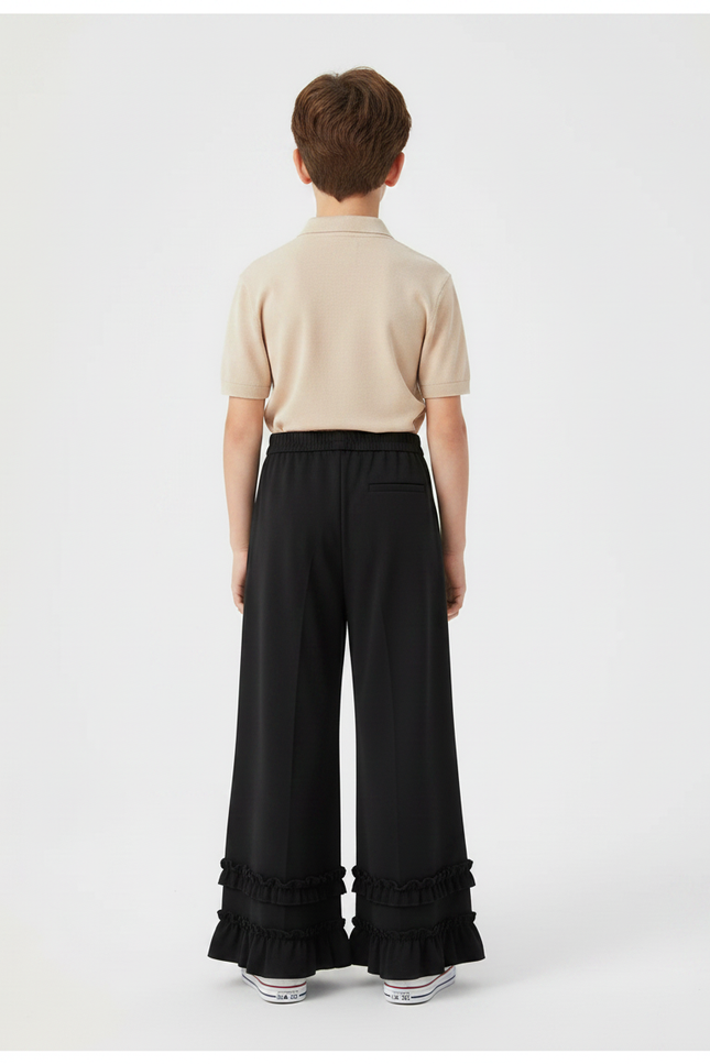 Pantalon Noir Évasé Volants Ample Enfant - Polyester - vue 2