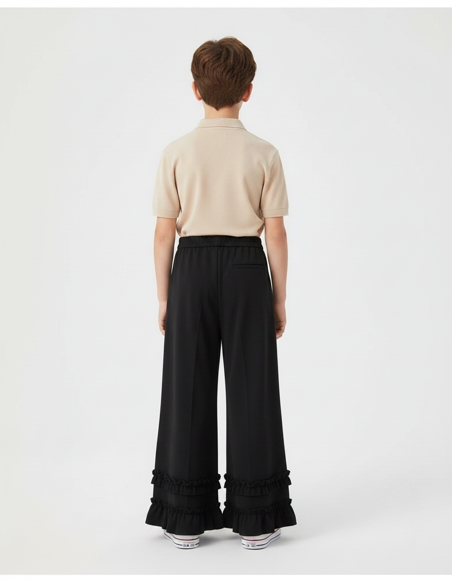 Pantalon Noir Évasé Volants Ample Enfant - Polyester - vue 2