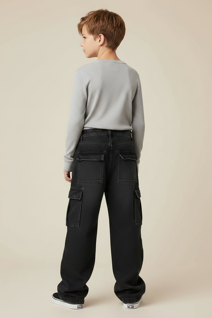 Pantalon Noir Cargo Ample Denim Garçon - Jean - vue 2