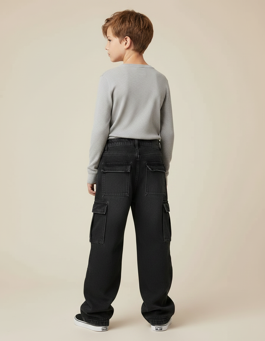 Pantalon Noir Cargo Ample Denim Garçon - Jean - vue 2