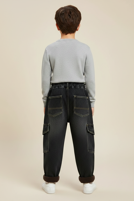 Pantalon Noir Cargo Ample Molletonné Enfant - Jean - vue 2