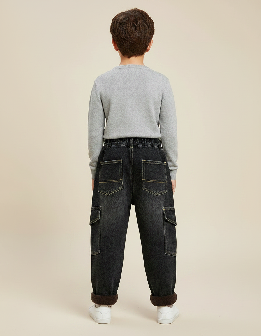 Pantalon Noir Cargo Ample Molletonné Enfant - Jean - vue 2
