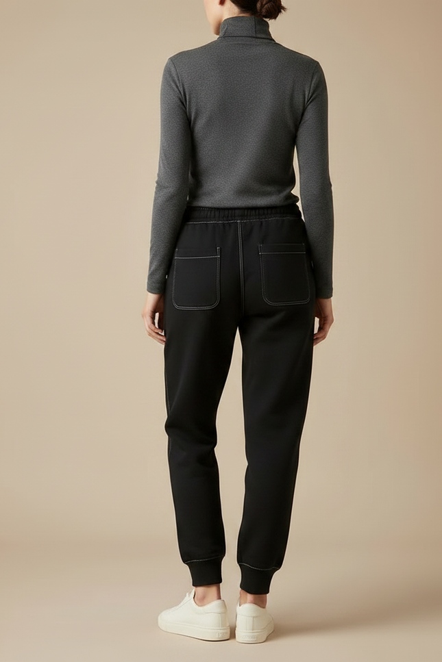 Pantalon Noir Jogging Molletonné Confortable Femme - vue 2