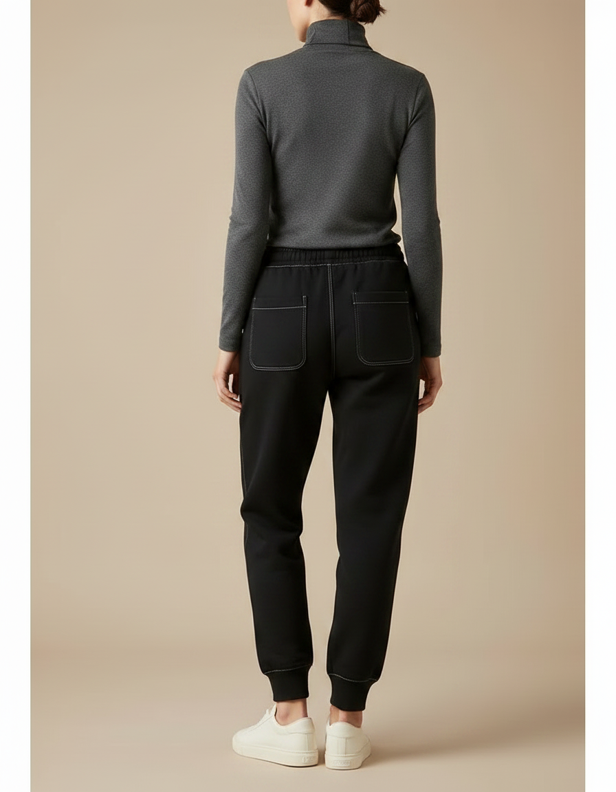 Pantalon Noir Jogging Molletonné Confortable Femme - vue 2