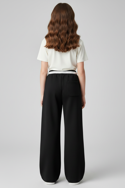 Pantalon Noir Ample Sport Décontracté Cordon Fille - Molleton - vue 2