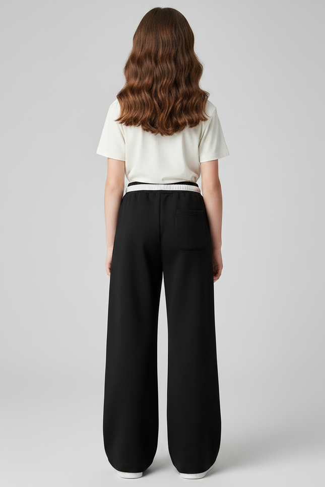 Pantalon Noir Ample Sport Décontracté Cordon Fille - Molleton - vue 2