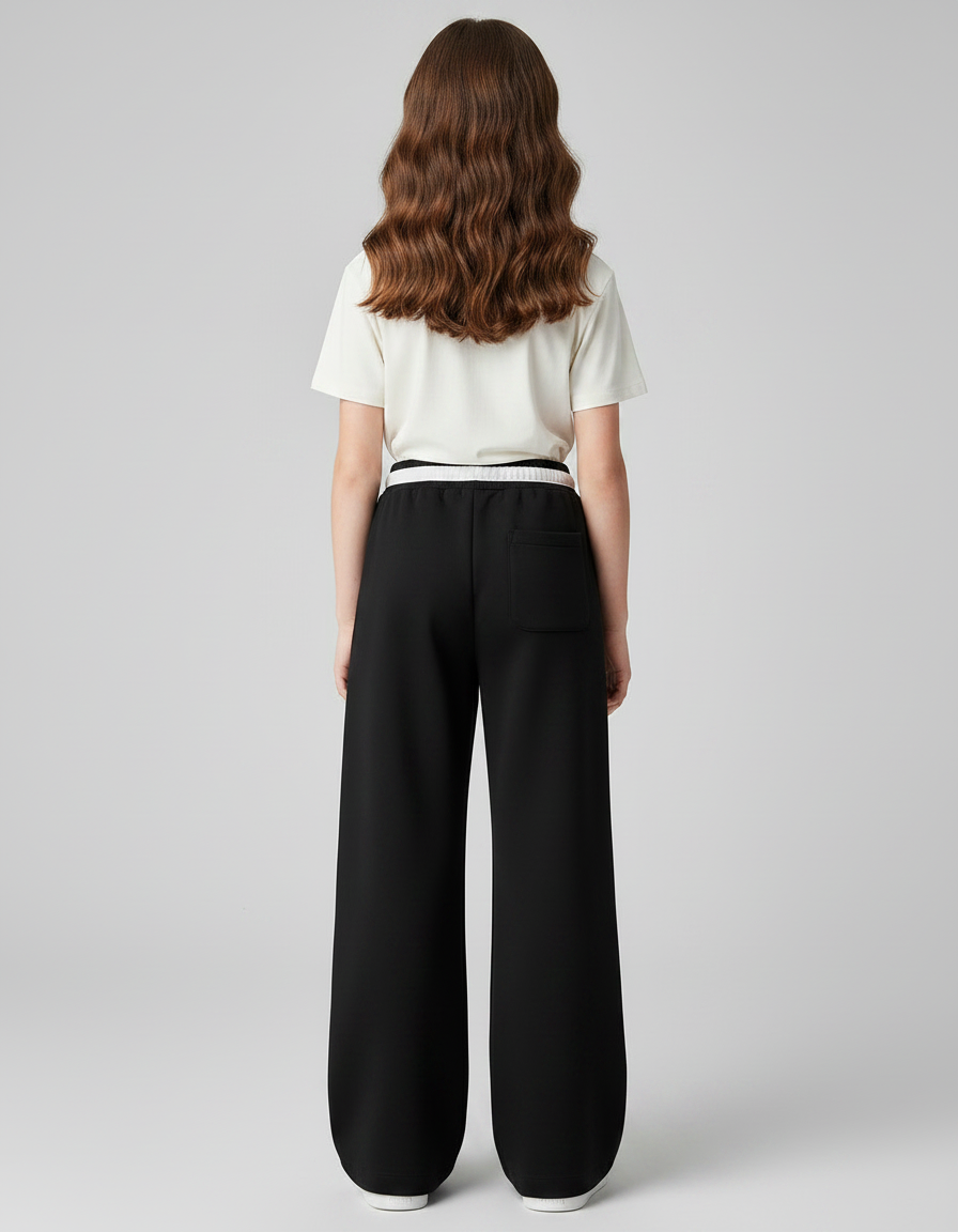 Pantalon Noir Ample Sport Décontracté Cordon Fille - Molleton - vue 2