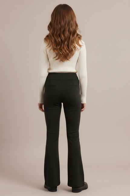 Pantalon Noir Taille Haute Évasé Boutons Fille - Maille - vue 2