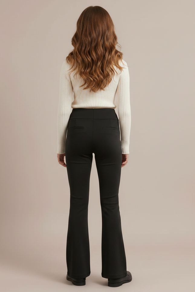 Pantalon Noir Taille Haute Évasé Boutons Fille - Maille - vue 2