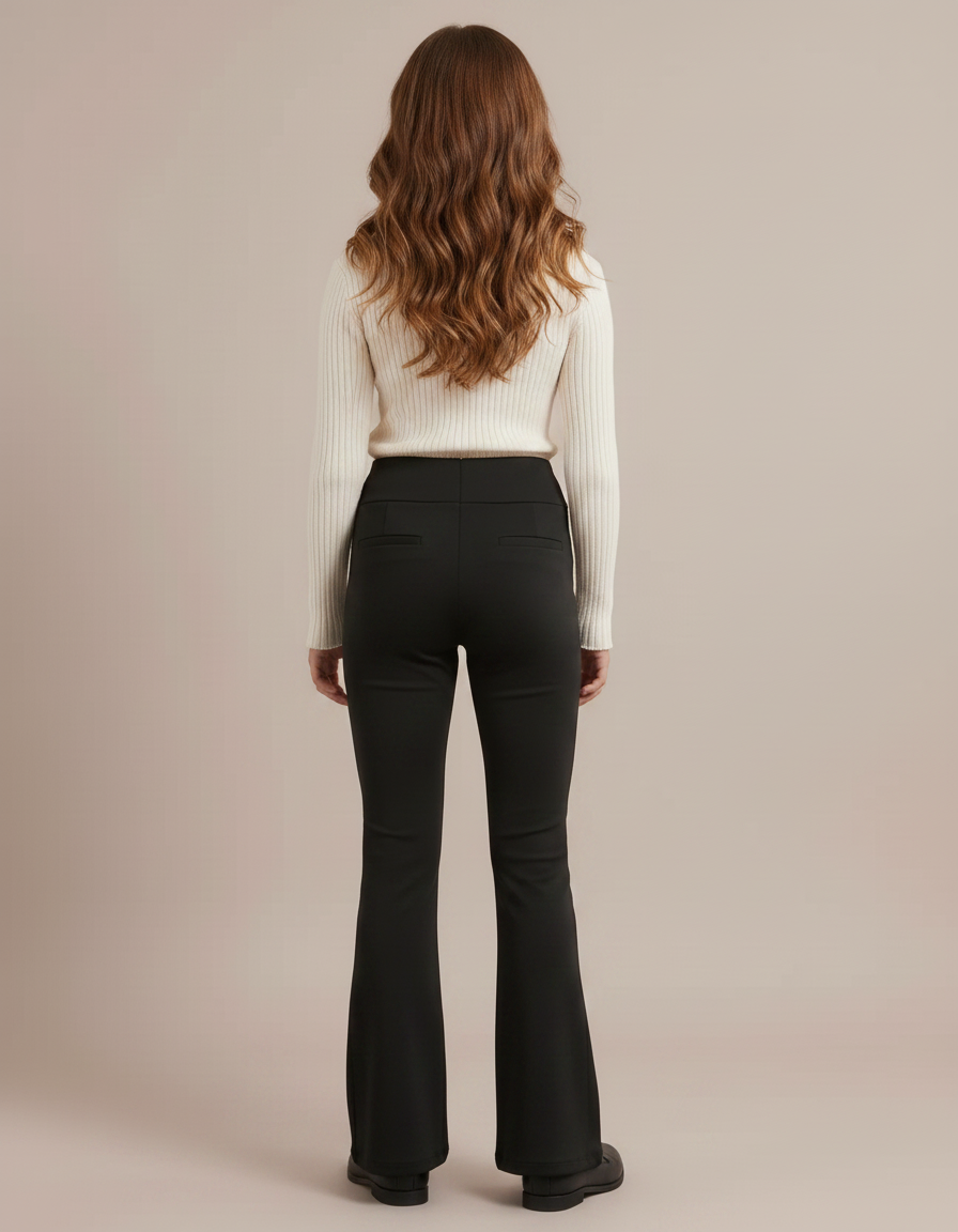 Pantalon Noir Taille Haute Évasé Boutons Fille - Maille - vue 2