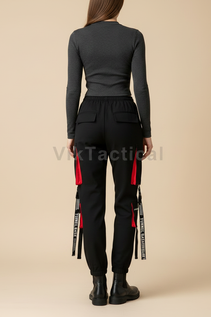 Pantalon Noir Cargo Streetwear Femme Décontracté - Polyester - vue 2