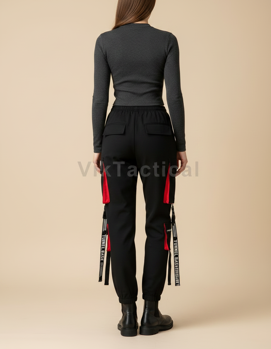 Pantalon Noir Cargo Streetwear Femme Décontracté - Polyester - vue 2