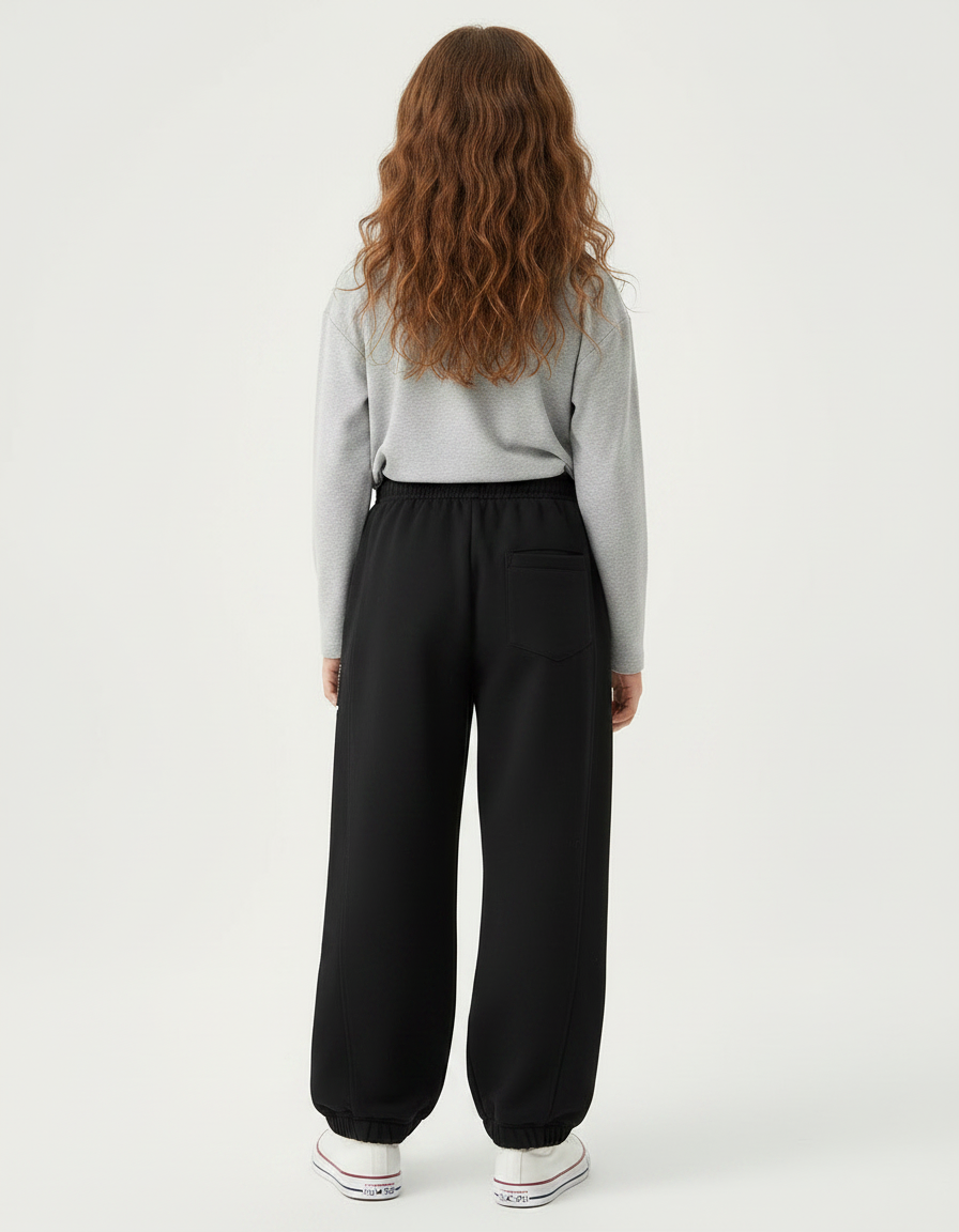 Pantalon Noir Ample Sport Décontracté Molletonné Enfant - vue 2