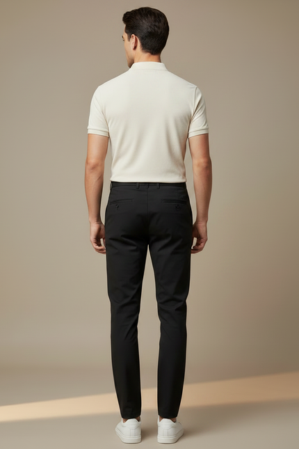 Pantalon Noir Homme Coton Ajusté Décontracté - vue 2