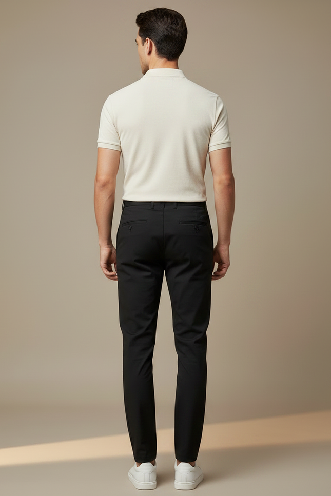Pantalon Noir Homme Coton Ajusté Décontracté - vue 2