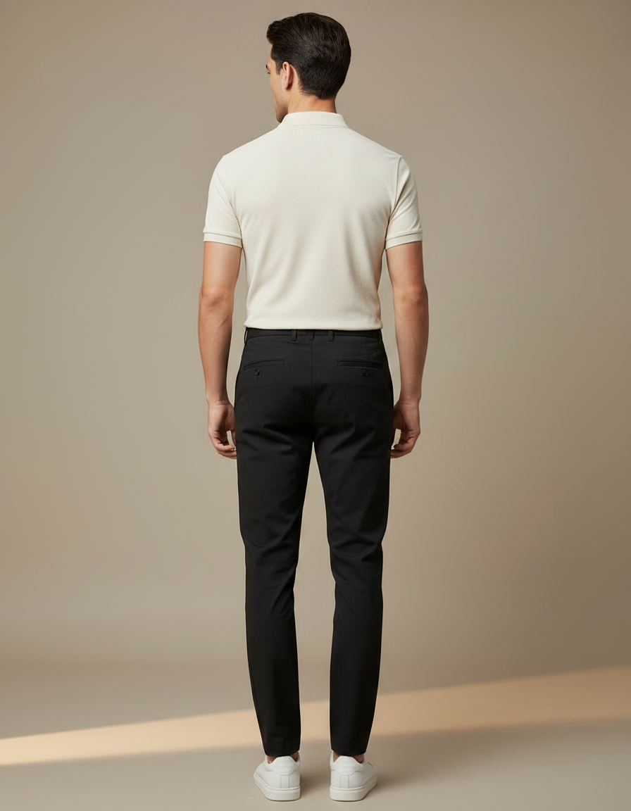 Pantalon Noir Homme Coton Ajusté Décontracté - vue 2