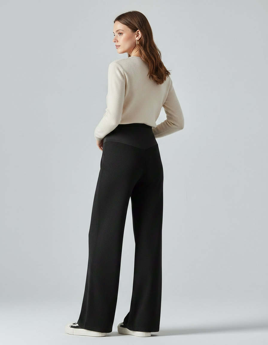 Pantalon Noir Ample Élastique Grossesse Confortable - Maille - vue 2