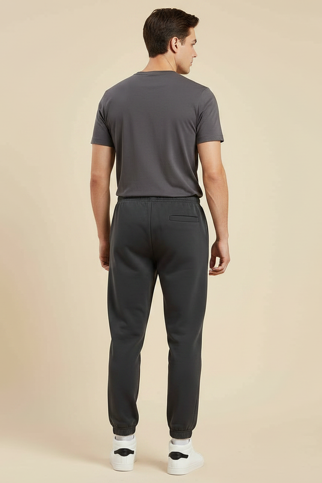 Pantalon Noir Homme Sportif Décontracté Ajusté Coton - Gris Molleton - vue 2
