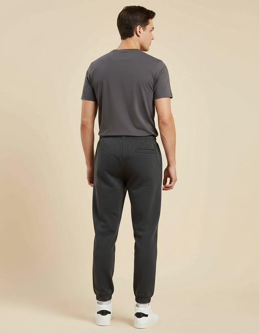 Pantalon Noir Homme Sportif Décontracté Ajusté Coton - Gris Molleton - vue 2
