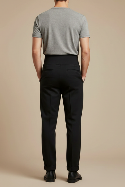 Pantalon Noir, Ajusté, Élégant, Taille Haute, Homme - Gabardine - vue 2