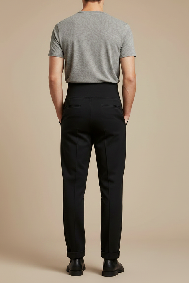 Pantalon Noir, Ajusté, Élégant, Taille Haute, Homme - Gabardine - vue 2
