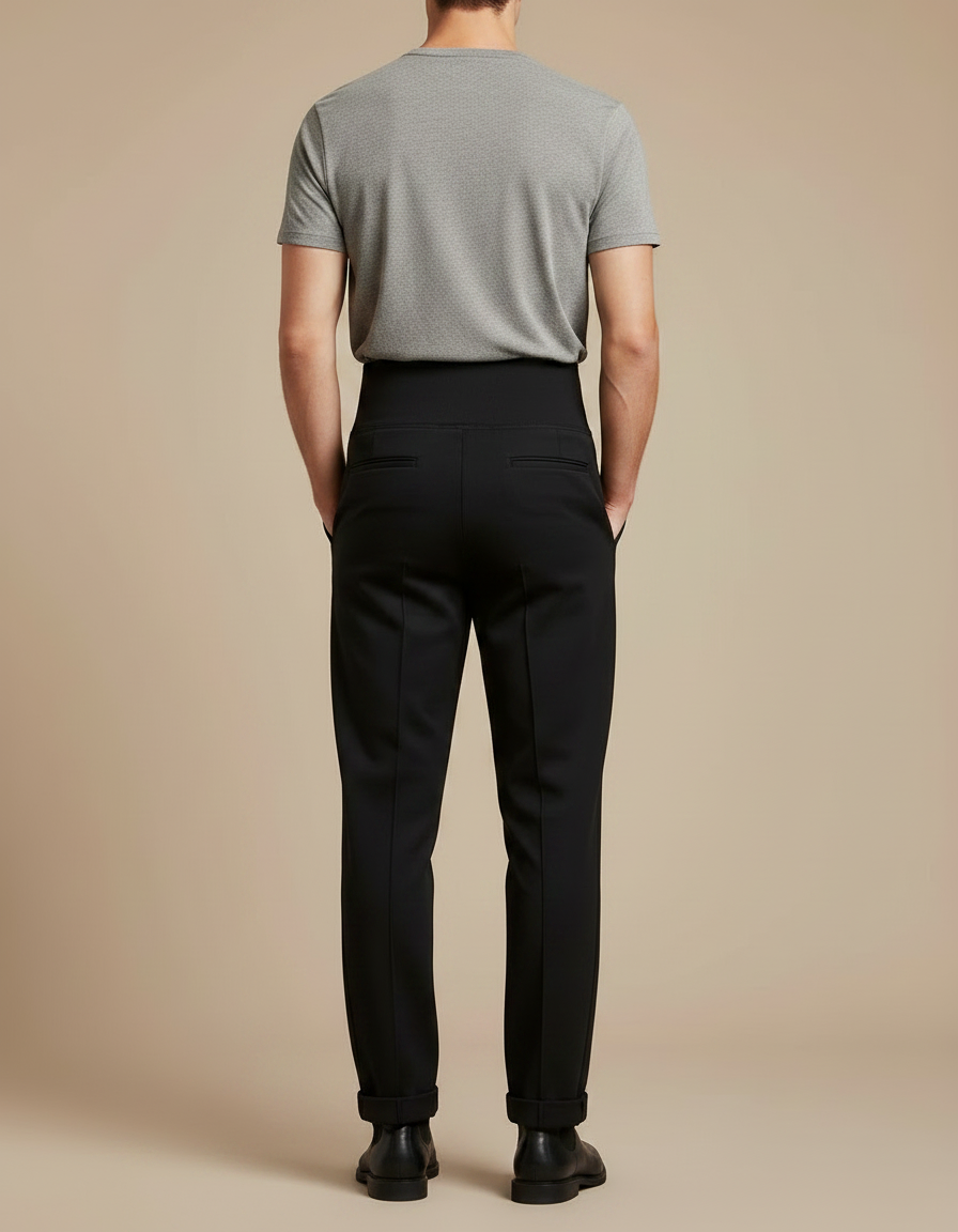 Pantalon Noir, Ajusté, Élégant, Taille Haute, Homme - Gabardine - vue 2
