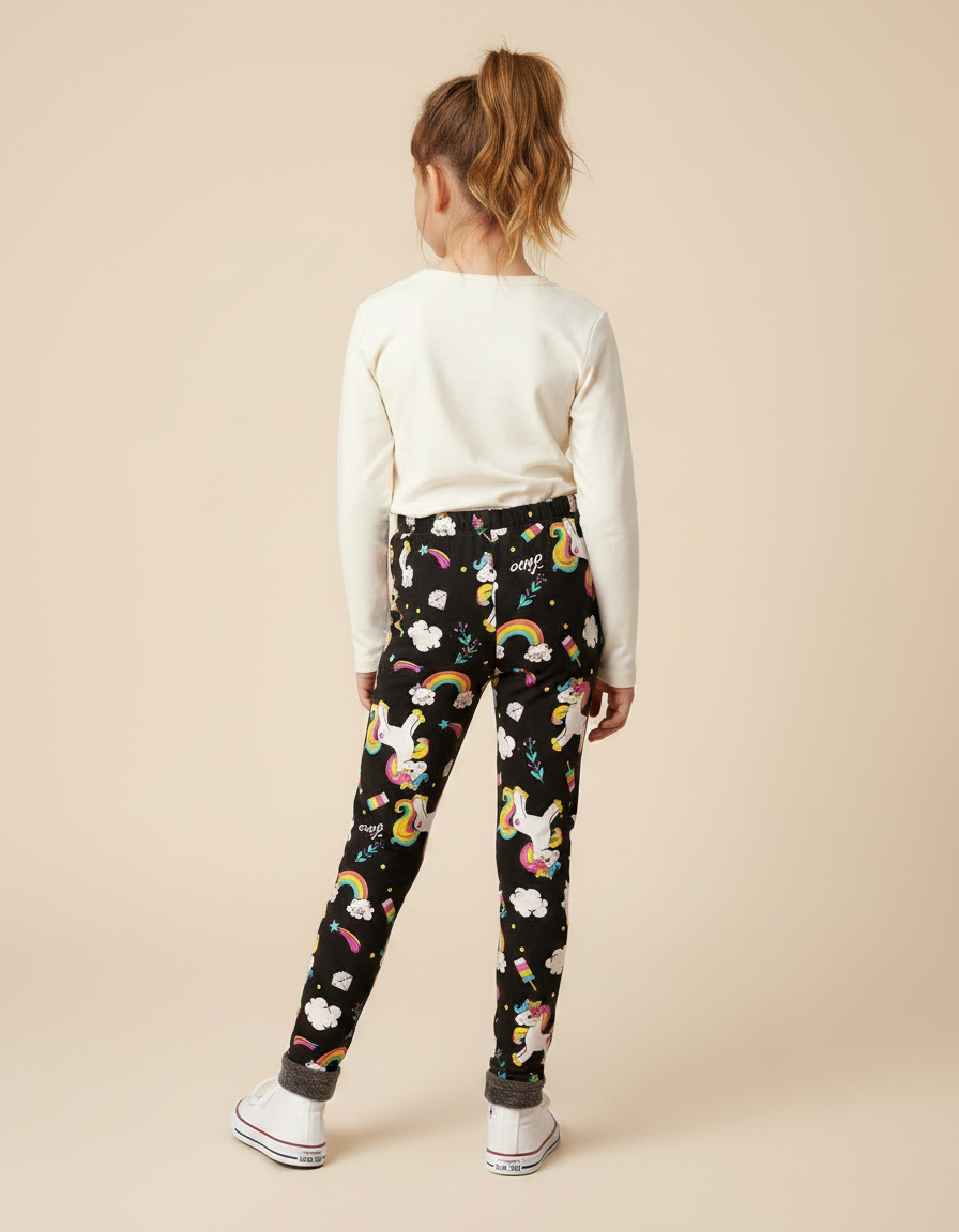 Pantalon Noir Licorne Arc-en-ciel Fille Doublé Polaire - Molleton - vue 2