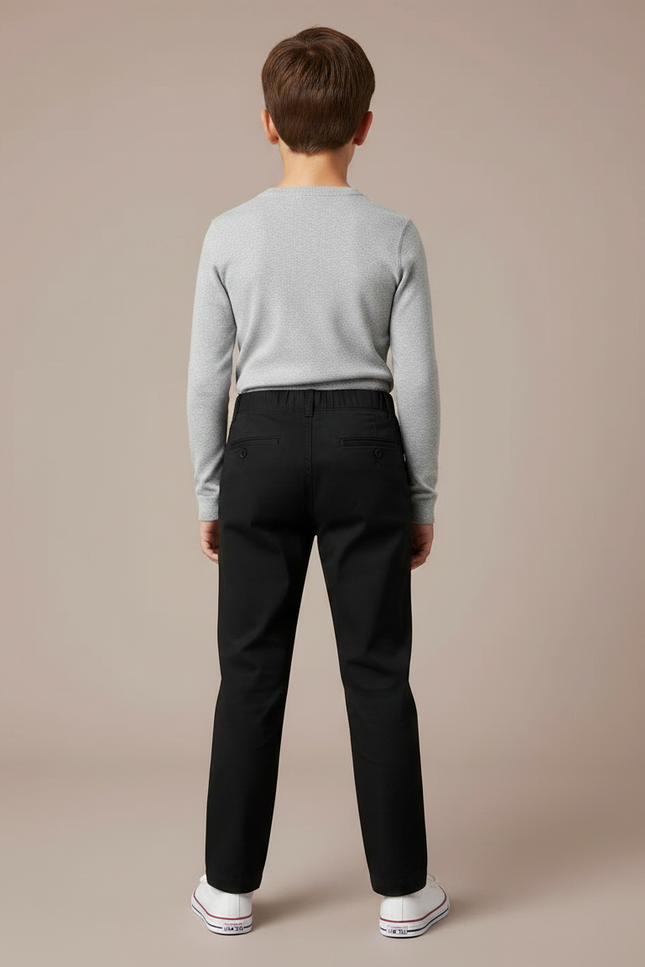 Pantalon Noir Enfant Garçon Coton Décontracté Droit - vue 2