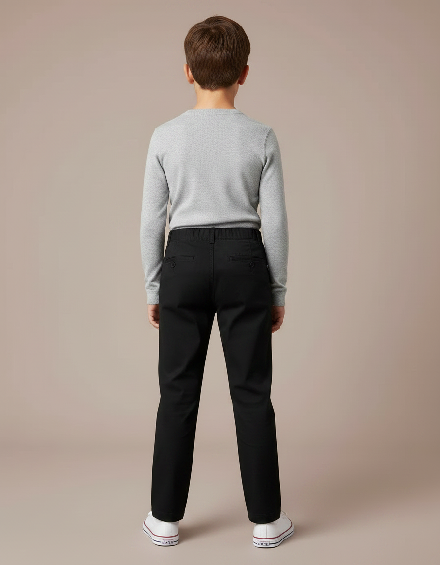 Pantalon Noir Enfant Garçon Coton Décontracté Droit - vue 2