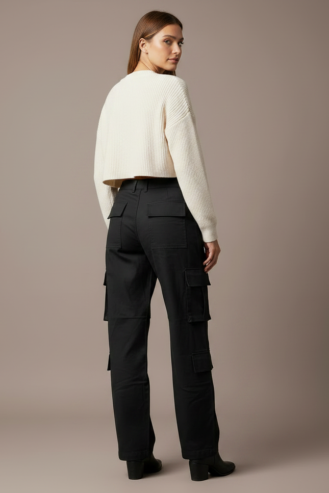 Pantalon Noir Cargo Ample Décontracté Femmes - Toile - vue 2