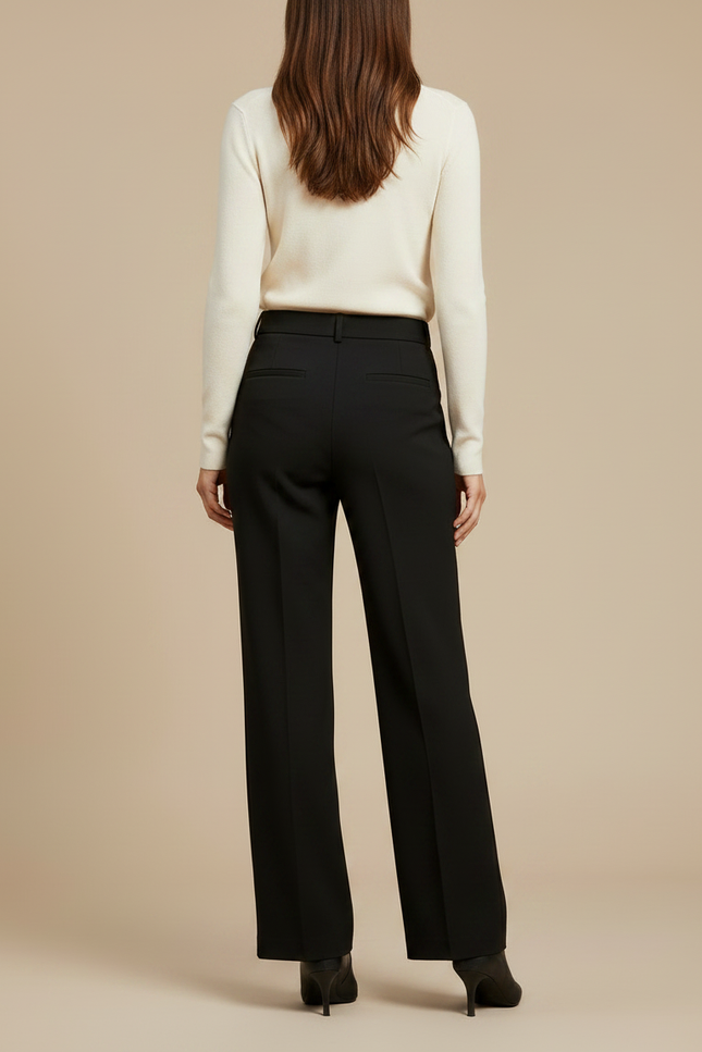 Pantalon Noir Femme Taille Haute Évasé Élégant - Gabardine - vue 2