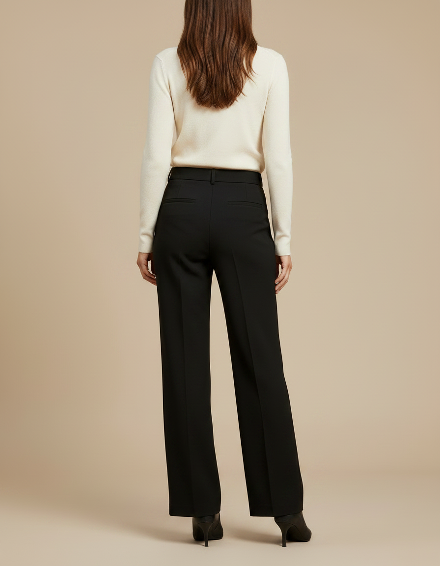 Pantalon Noir Femme Taille Haute Évasé Élégant - Gabardine - vue 2