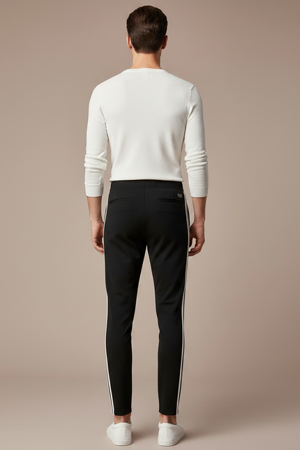 Pantalon Noir Slim Bande Blanche Latérale Homme - Maille - vue 2