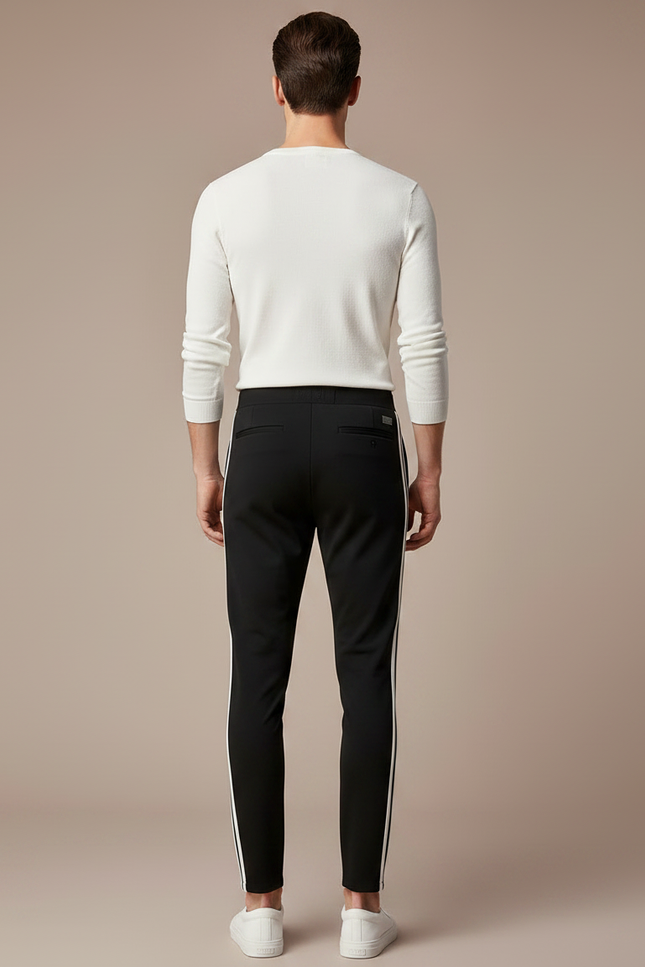 Pantalon Noir Slim Bande Blanche Latérale Homme - Maille - vue 2