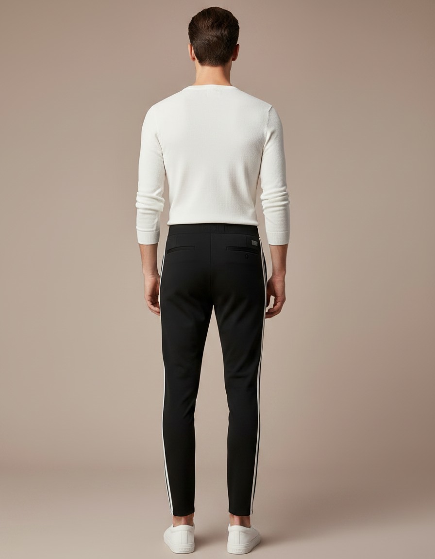 Pantalon Noir Slim Bande Blanche Latérale Homme - Maille - vue 2