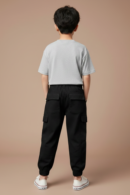 Pantalon Noir Cargo Coton Décontracté Garçon - vue 2
