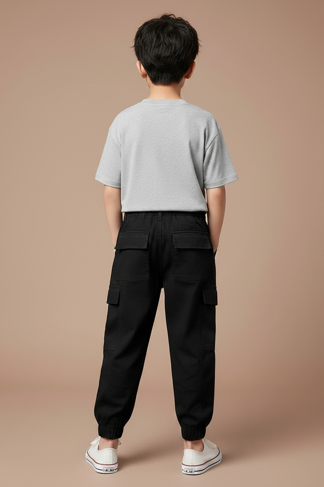 Pantalon Noir Cargo Coton Décontracté Garçon - vue 2