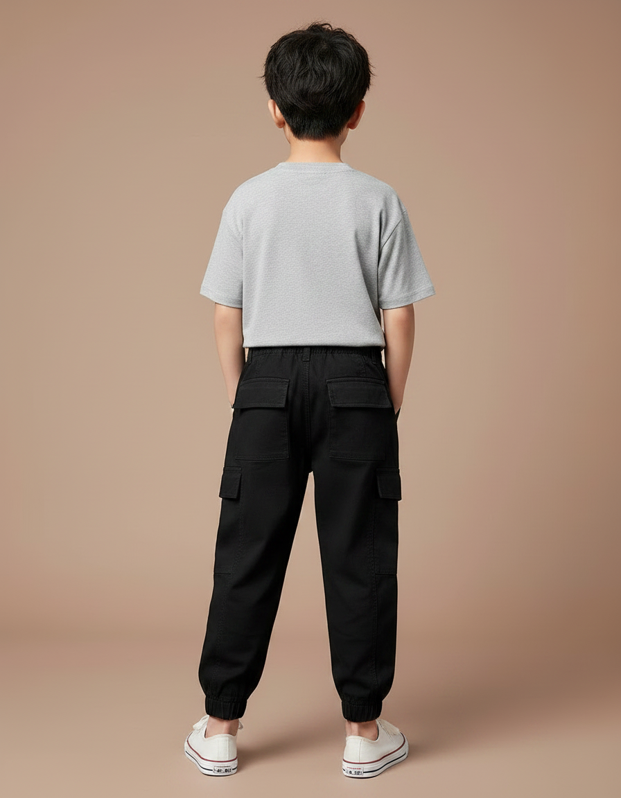 Pantalon Noir Cargo Coton Décontracté Garçon - vue 2