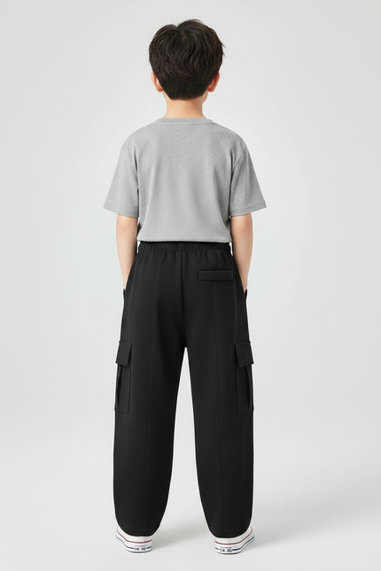 Pantalon Noir Cargo Ample Garçon Décontracté Confortable - Molleton - vue 2