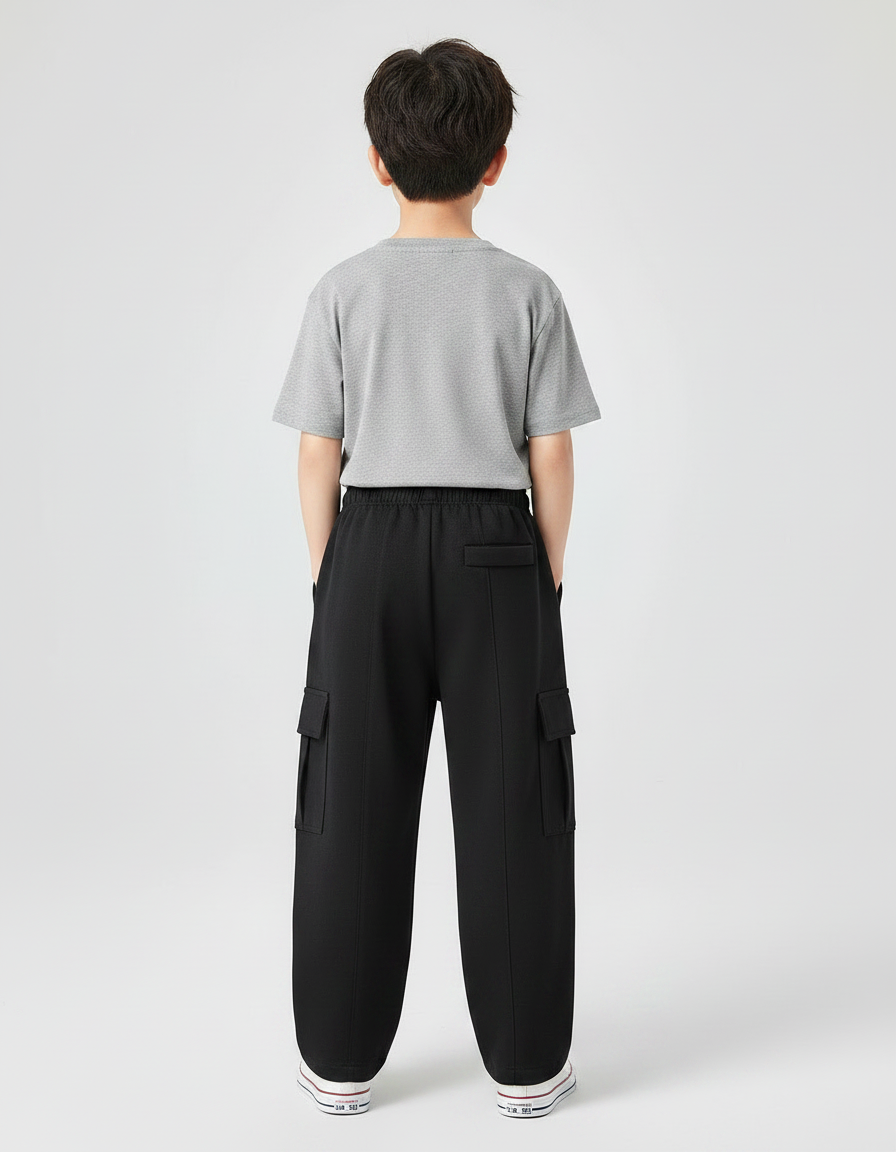 Pantalon Noir Cargo Ample Garçon Décontracté Confortable - Molleton - vue 2