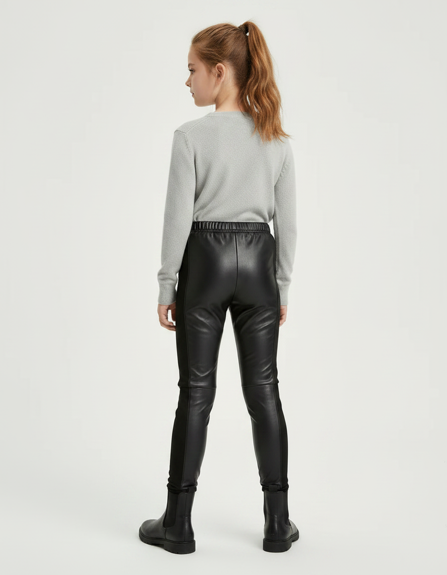 Pantalon Noir Similicuir Stretch Fille Hiver - Simili cuir - vue 2