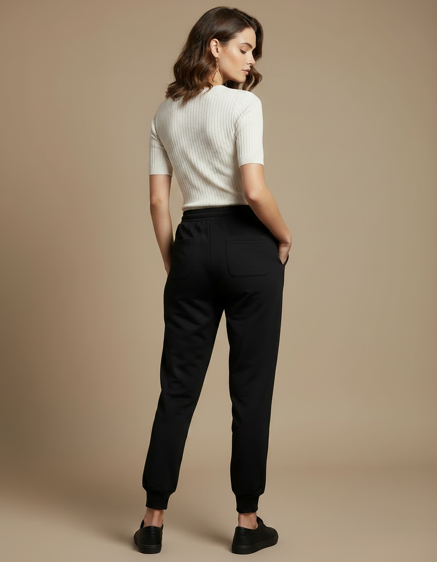 Pantalon Noir Taille Élastique Femme - Molleton - vue 2